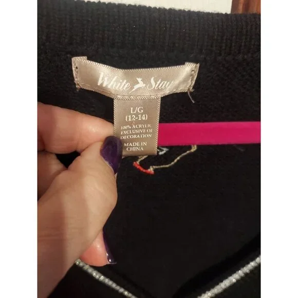 White Stag Ugly Christmas Sweater Vest Reindeer Snowflakes Size‎ 12/14 L Black - Picture 6 of 8